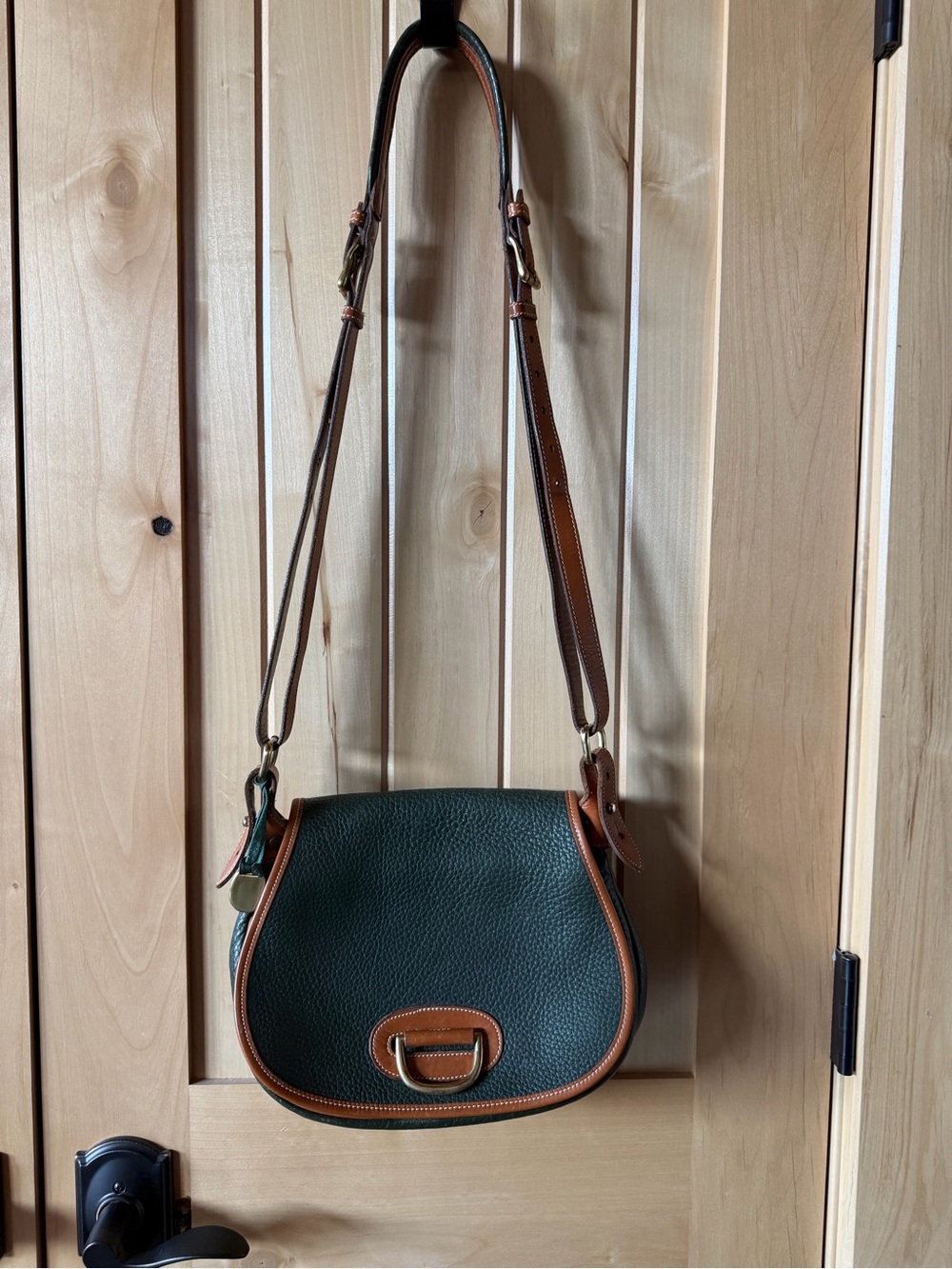 Dooney & Bourke Forrest Green Pebbled Leather Crossbody with Brown Trim